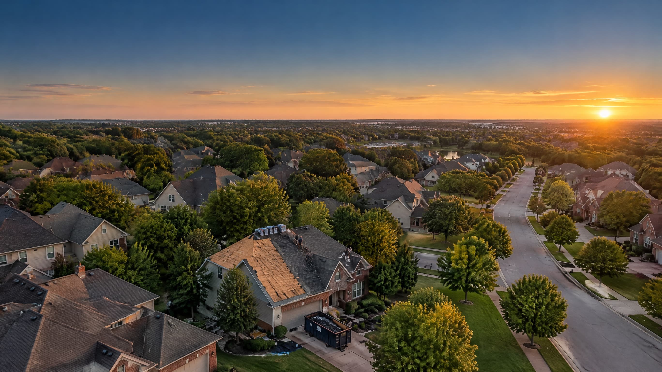 Aerial view of residential roofs